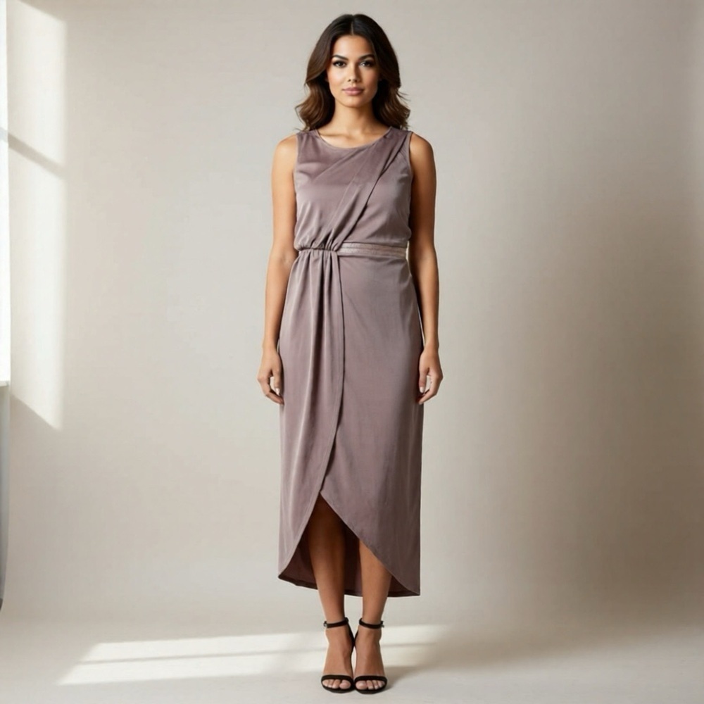 Asos Dress Satin Stretch Champagne Pink Size 4 Small Maxi Sleeveless Beaded
